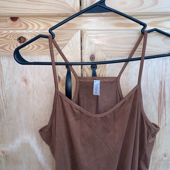 First look brown faux soft suede fringed racerback style shirt size S - Picture 2 of 4